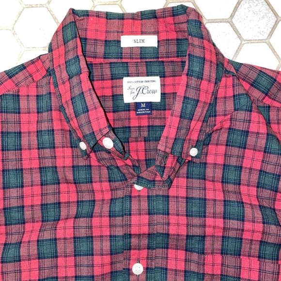 J.Crew Slim Fit Red Plaid Shirt - Size Medium - Picture 5 of 7